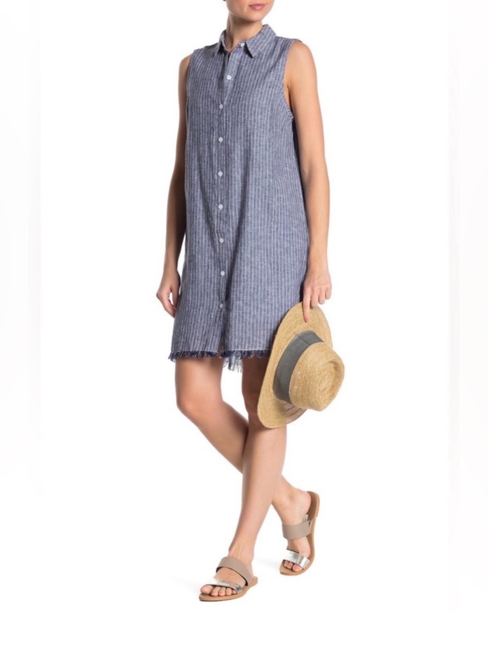 Beach Lunch Lounge Zena Womens Stripe Linen Blend Shirtdress Size Large PTP 20”